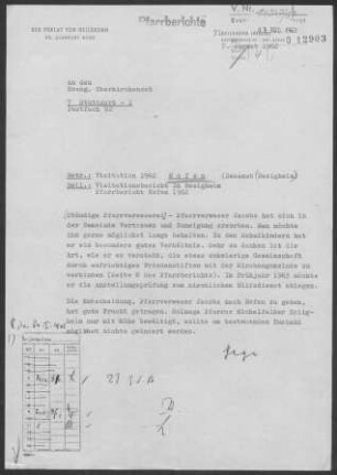 Hofen (Bönnigheim): Pfarrbericht 1962