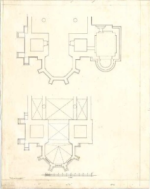 Dolmetsch, Heinrich; Murrhardt ; Ev. Stadtkirche, Restaurierung - Ostteile der Kirche auf Fußbodenniveau u. Fensterniveau (Grundrisse)
