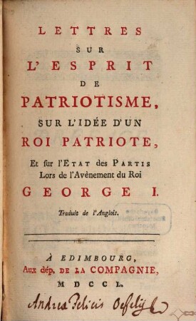 Lettres sur l'esprit de patriotisme
