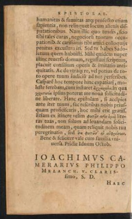 Ioachimus Camerarius Philippo Melanch. ... S. D.