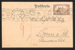 [Postkarte von Erich Becher an Otto Selz vom 24. Juli 1922]