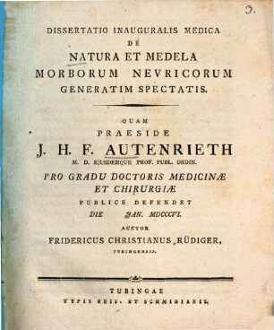 Diss. inaug. med. de natura et medela morborum nevricorum generatim spectatis