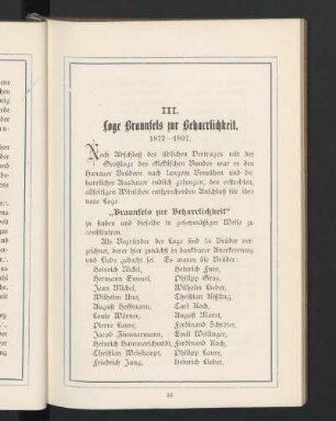 III. Loge Braunfels zur Beharrlichkeit. 1872 - 1897