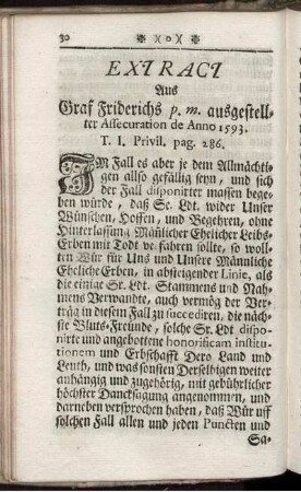 Extract aus Graf Friderichs p.m. ausgestellter Assecuration de Anno 1593.