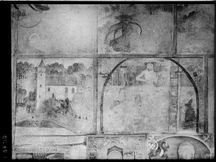 Hochhausen Evangelische Notburga-Kirche Innenansicht - Innenansicht Langhaus Wandmalerei Szenen der Notburga-Legende (um 1500)