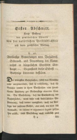 Erster Abschnitt. Kurze Prüfung der gewöhnlichen Theorie von der natürlichen Verbindlichkeit und deren gerichtlichen Wirkung