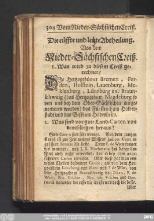 Die eilffte und letzte Abtheilung. Von dem Nieder-Sächsischen Creiß.