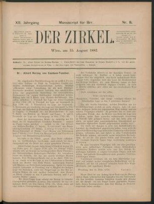 Nr. 8. Wien, am 15. August 1882.