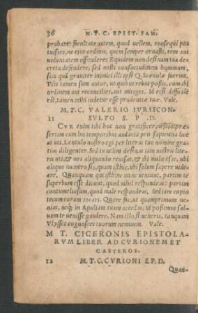 M. T. Ciceronis Epistolarum Liber Ad Curionem Et Caeteros.