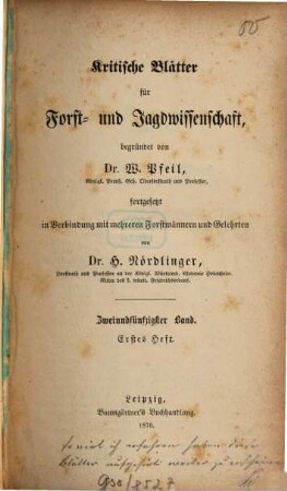 Kritische Blätter für Forst- und Jagdwissenschaft, 52. 1870