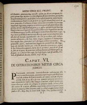 Caput VI. De Operationibus Metus Circa Judicia.