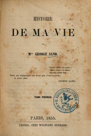 Histoire de ma vie, 1