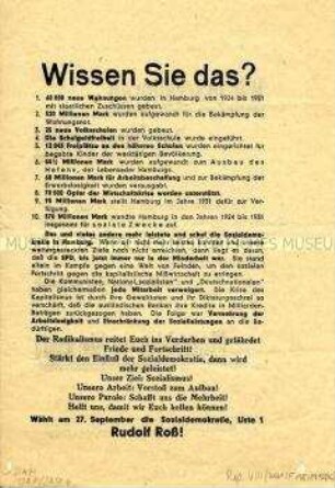 Wahlflugblatt der SPD zur Hamburger Bürgerschaftswahl 1932 (?)