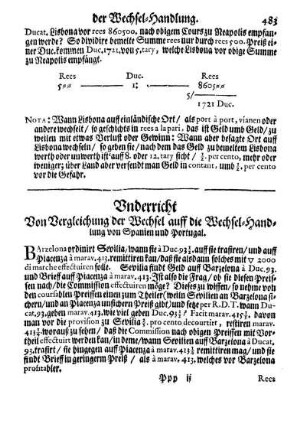 Underricht Von Vergleichung der Wechsel auff die Wechsel-Handlung von Spanien und Portugal.
