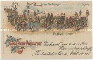 Postkarte mit historischem Festzug vom Lübecker Volksfest
