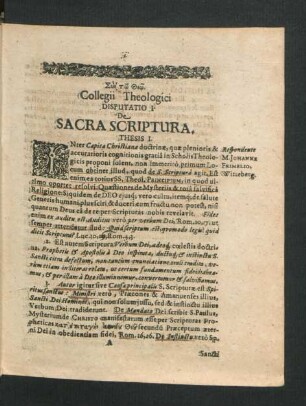 Disputatio I. De Sacra Scriptura.