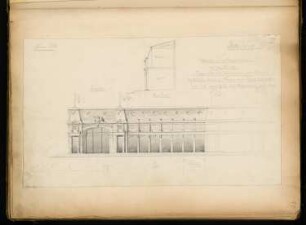Basar Monatskonkurrenz Juni 1868: Aufriss Vorderansicht, Querschnitt; Maßstabsleiste