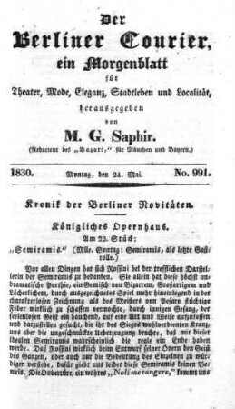 No. 991, Montag, den 24. Mai 1830