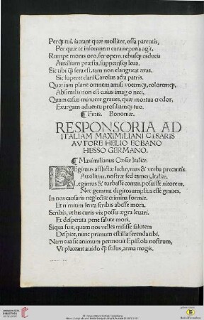 Responsoria ad Italiam Maximiliani Caesaris avctors Helio Eobano Hesso Germano