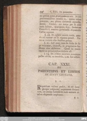 Cap. XXXI. De Parentibus Et Liberis In Statu Civitatis.