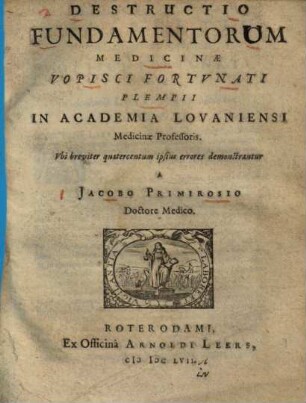 Iacobi Primirosii Destructio fundamentorum medicinae Vopisci Fortunati Plempii ...
