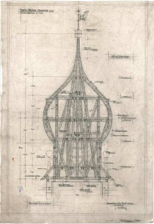 Bestelmeyer, German; Neuburg an der Donau (Bayern); Ev. Kirche - Turmhelmdachstuhl (Schnitt)