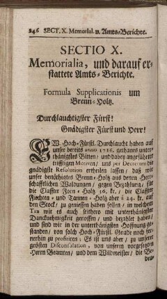 Sectio X. Memorialia, und darauf erstattete Amts-Berichte.