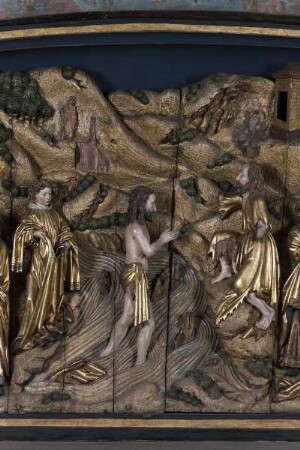 Johannesaltar — Predigt Johannes des Täufers; Taufe Christi; Enthauptung Johannes des Täufers — Taufe Christi
