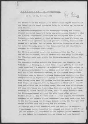 Grimmelfingen mit Einsingen, Donautal, Oberer Riedhof, Eggingen und Ermingen: Visitationsbericht mit Pfarrbericht 1963