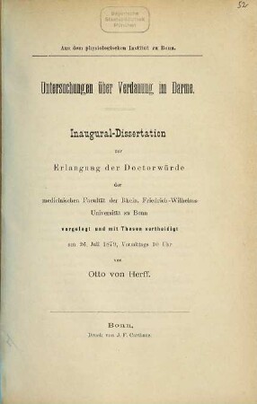 Untersuchungen über Verdauung im Darme : Inaugural-Dissertation