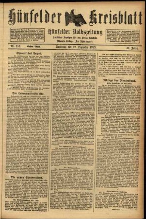Erste Ausgabe vom Samstag, den 22. Dezember 1923.