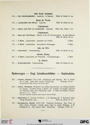 Radierungen- Eng. Schabkunstblätter- Kupferstiche (Nr. 182-267)