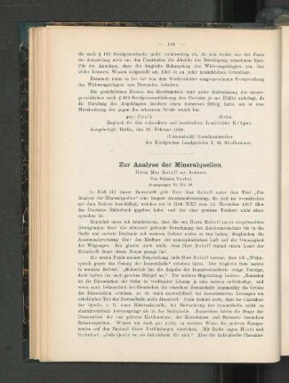 Zur Analyse der Mineralquellen.