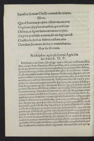 Rudolphus agricola Ioanni Agricolae suo fratri.