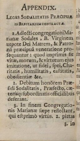 Appendix. Leges sodalitatis præcipuæ in breviarium contractæ.