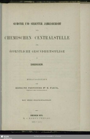 6/7.1878: Jahresbericht der K. Chemischen Centralstelle für Öffentliche Gesundheitspflege in Dresden