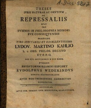 Theses Iuris Naturae Ac Gentium De Repressaliis
