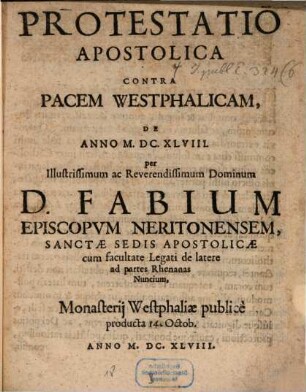 Protestatio Apostolica Contra Pacem Westphalicam, De Anno M.DC.XLVIII.