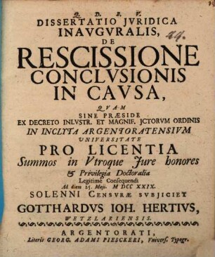 Dissertatio jvridica inavgvralis de rescissione conclusionis in cavsa