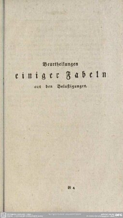 Beurtheilungen einiger Fabeln aus den Belustigungen