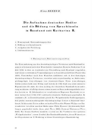 Die Aufnahme deutscher Siedler und die Bildung von Sprachinseln in Russland seit Katharina II