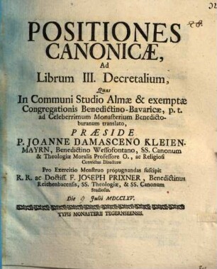 Positiones canonicae ad Librum III. Decretalium