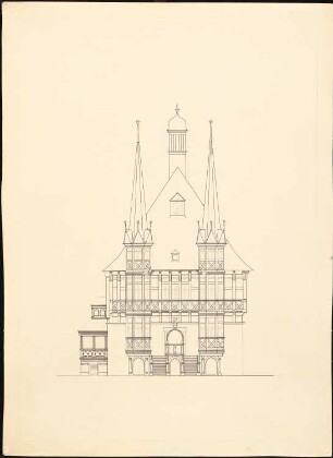Rathaus, Wernigerode Umbau: Aufriss Vorderansicht 1:50, unfertige Zeichnung