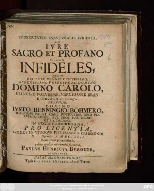 Dissertatio Inavgvralis Ivridica, De Ivre Sacro Et Profano Circa Infideles