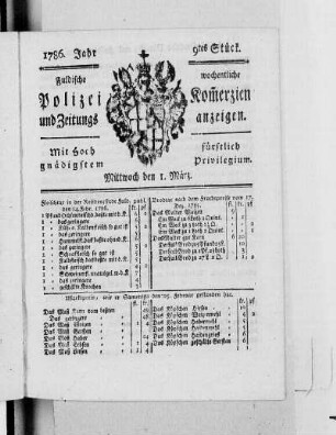 9tes Stück., Ausgabe vom 1. März 1786