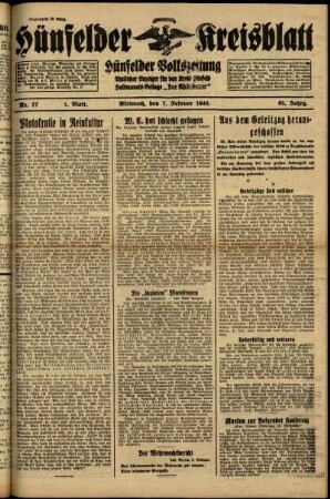 Erste Ausgabe vom Mittwoch, den 07. Februar 1940.