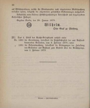 21. Das 4.Stück des Reichs-Gesetzblatts enthält unter ...
