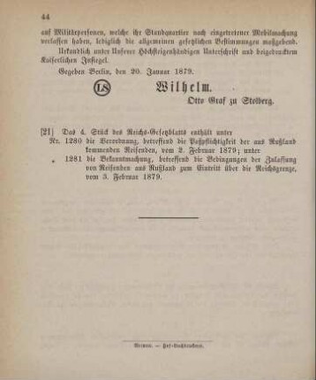 21. Das 4.Stück des Reichs-Gesetzblatts enthält unter ...