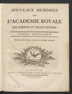 1775: Nouveaux mémoires de l'Académie Royale des Sciences et Belles-Lettres année MDCCLXXV