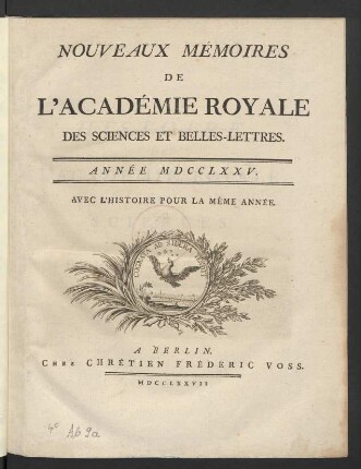 1775: Nouveaux mémoires de l'Académie Royale des Sciences et Belles-Lettres année MDCCLXXV
